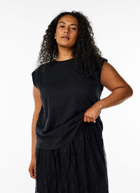 Ermeløs jerseybluse med skulderputer, Svart Ermeløs jerseybluse med skulderputer, Svart, Model