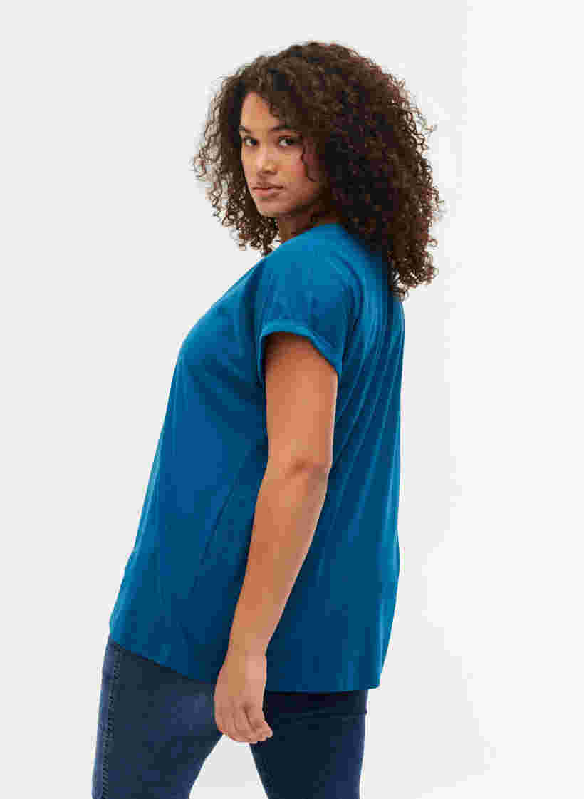 Kortermet T-skjorte i bomullsblanding, Petrol Blue, Model image number 1