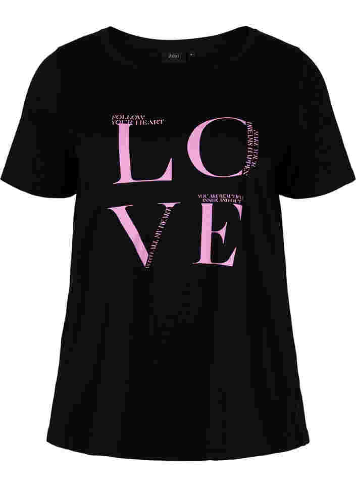 T-skjorte i bomull med trykk, Black Cyclamen LOVE, Packshot image number 0