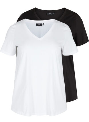 Basic T-skjorter i bomull, 2 stk., Bright White, Packshot image number 0