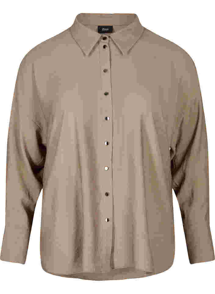 Viskoseskjorte med lange ermer, Timber Wolf, Packshot image number 0