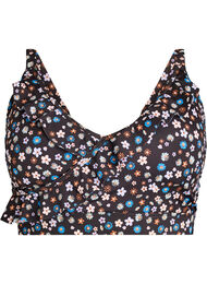 Bikinitopp med print og volangdetaljer, Brun