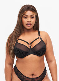 Mønstret BH med mesh og snøring, Black, Model