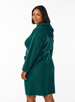 Zizzi Morgenkåpe med glidelås og hette, Grønn, Model image number 2