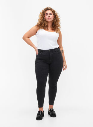 Cropped Amy jeans med glidelås, Grey Denim, Model image number 3