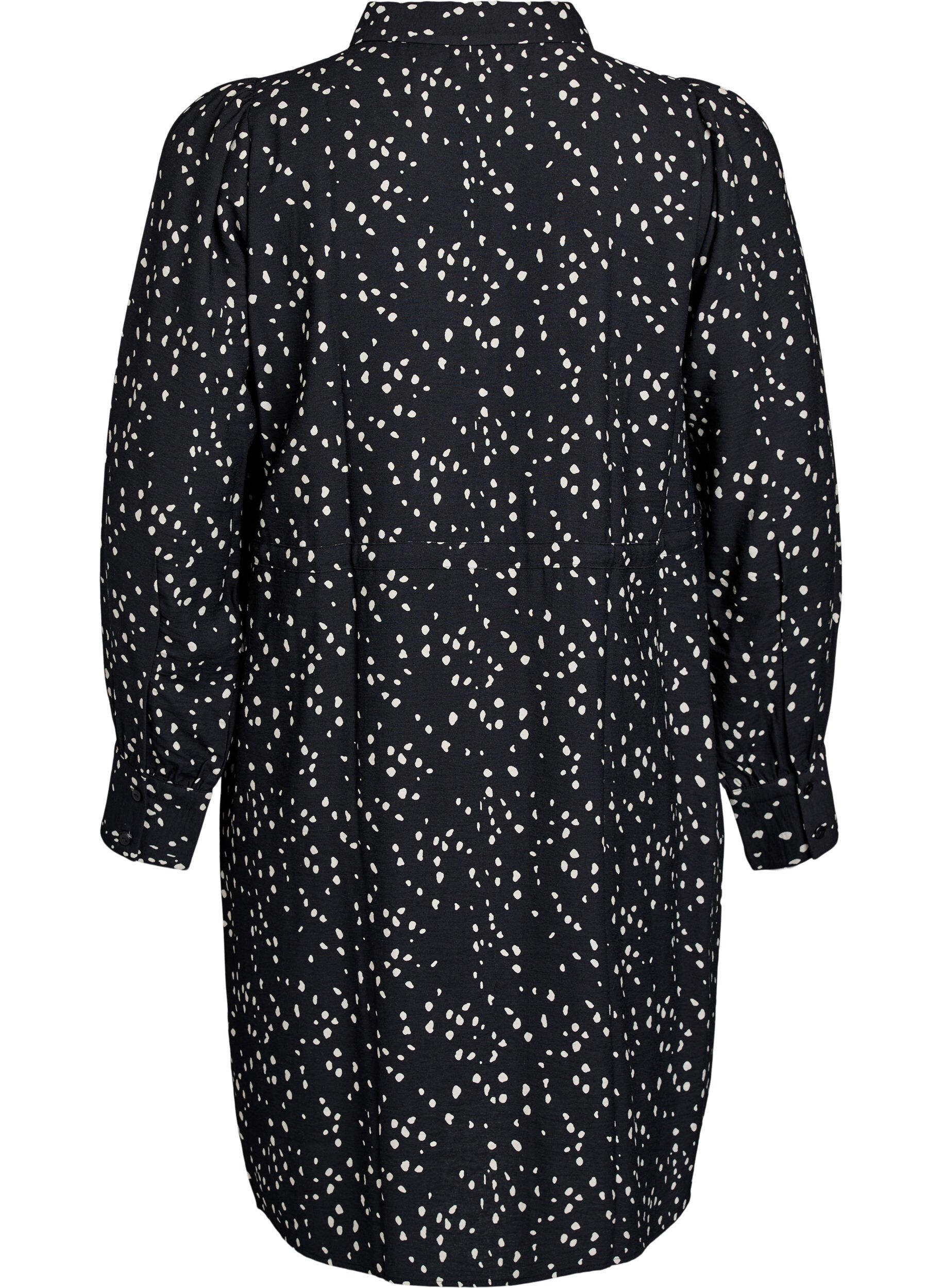Zizzi Skjortekjole med knytebelte og trykk, Svart, Packshot image number 1