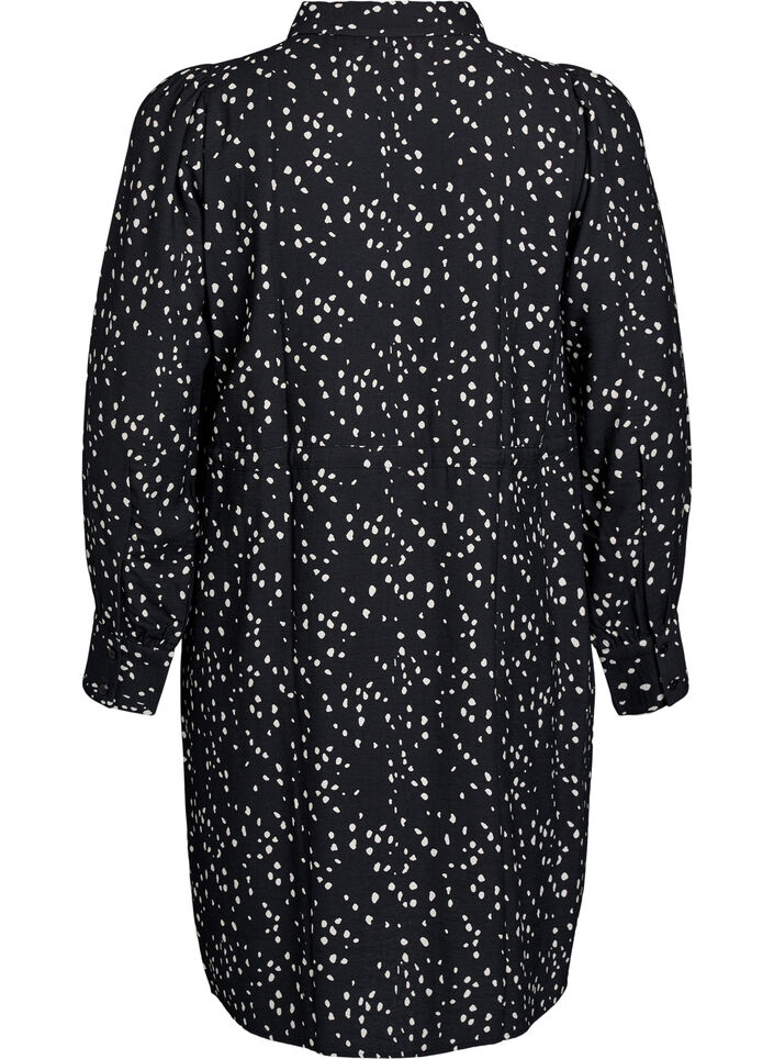 Skjortekjole med knytebelte og trykk, Svart, Packshot image number 1