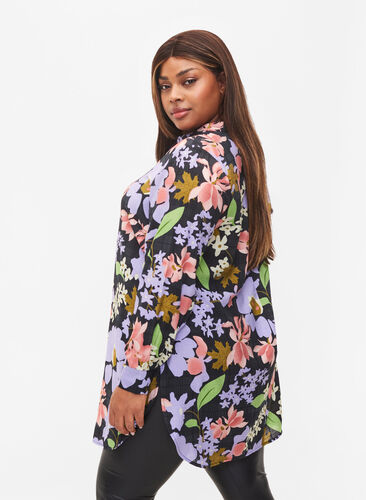 Blomstrete tunika i viskose, Purple Green Flower, Model image number 1
