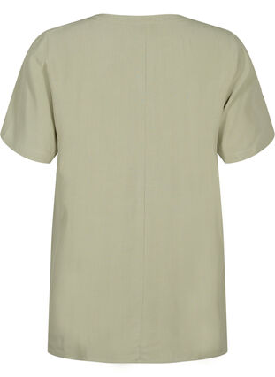 Bluse i viskose med korte ermer og folder, Seagrass , Packshot image number 1