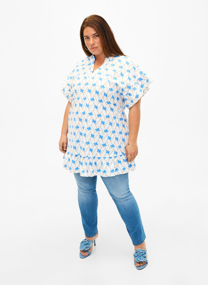 Blomstret bomullstunika i bomull, Snow White Flower, Model image number 2