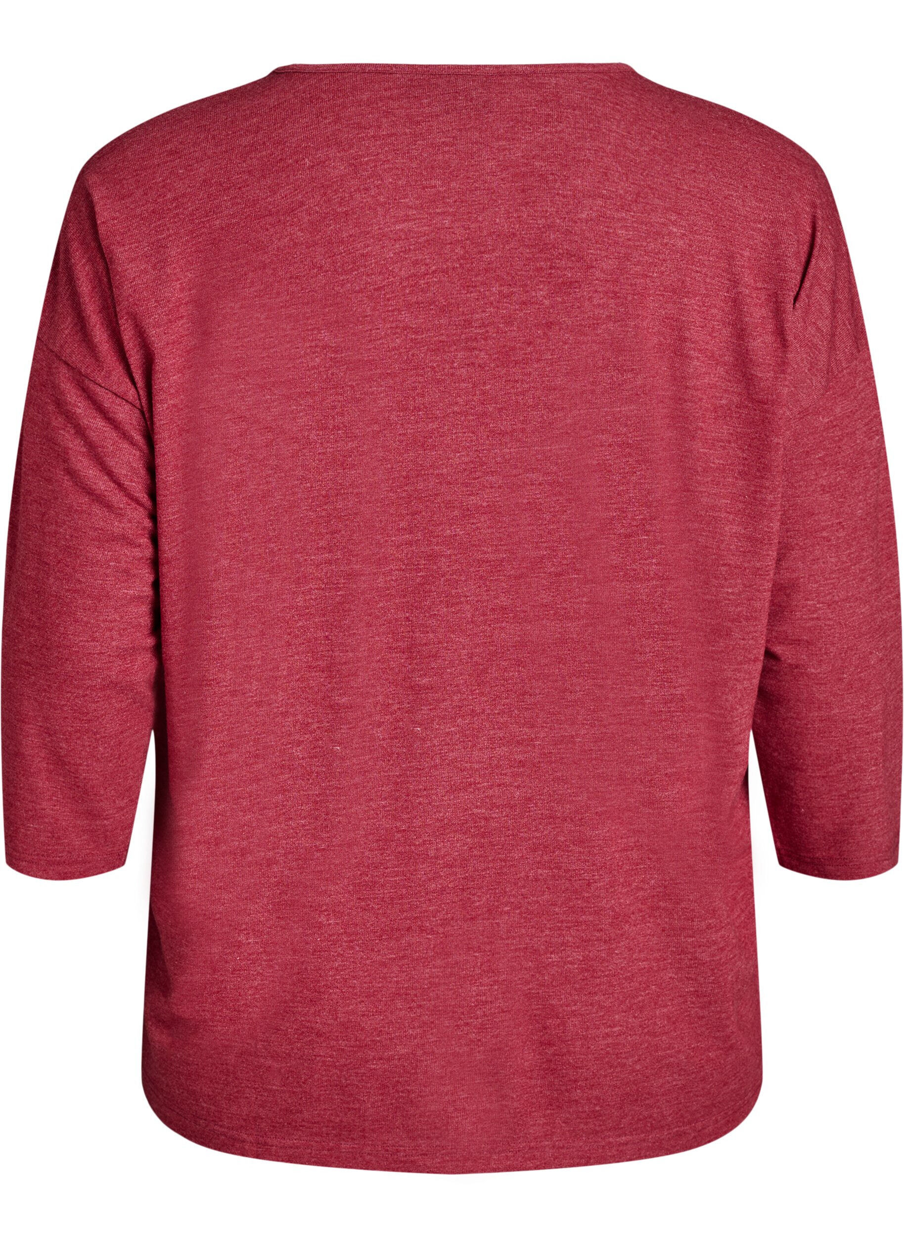 Zizzi Jersey bluse med 3/4 ermer, R&oslash;d, Packshot image number 1