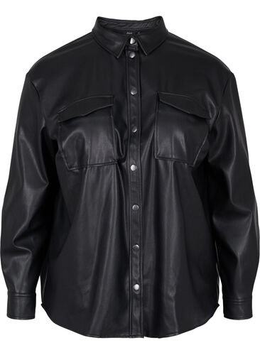Skjorte i imitert skinn, Black, Packshot image number 0