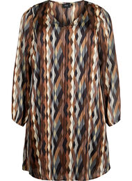 Langermet kjole med V-hals og print, Earthy Zig Zag