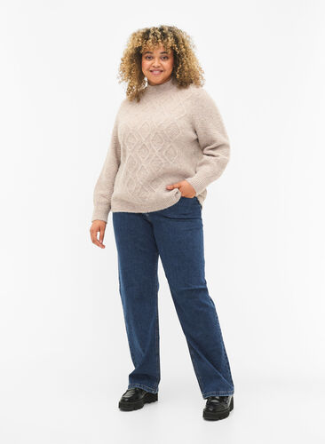 Mønstret høyhalset strikkegenser , Simply Taupe Mel., Model image number 2