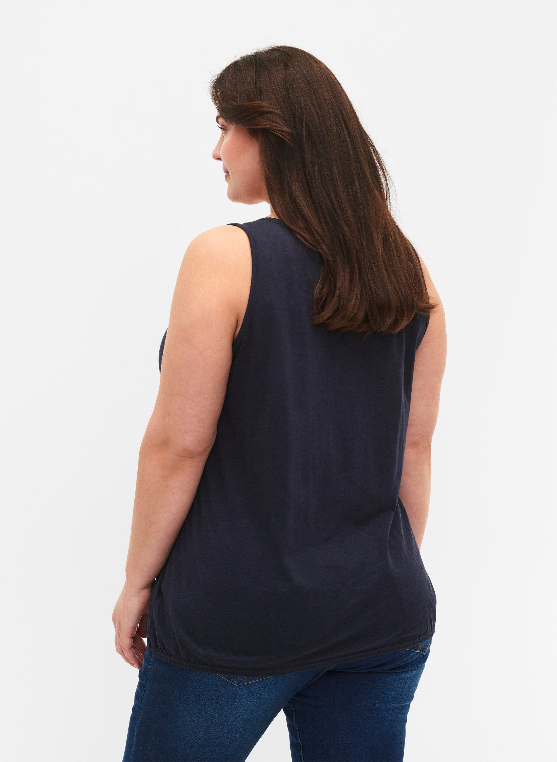 Zizzi Bomullstopp med blondekant, Navy Blazer, Model image number 1