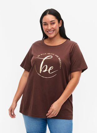 T-skjorte av økologisk bomull med mønster, Chestnut W. Be GF, Model image number 0