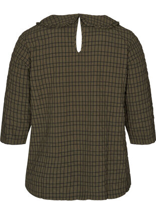 Rutete bluse med 3/4-ermer og volangkant, Ivy Green Check, Packshot image number 1