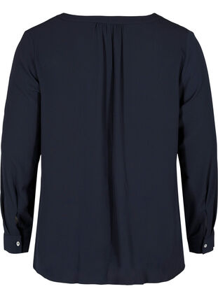 Bluse med V-hals og knappedetaljer, Navy Blazer, Packshot image number 1
