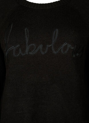 Strikket bluse med brodert tekst, Black/Black, Packshot image number 2