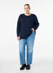 Langermet bluse med tekstur, Bl&aring;, Model image number 1
