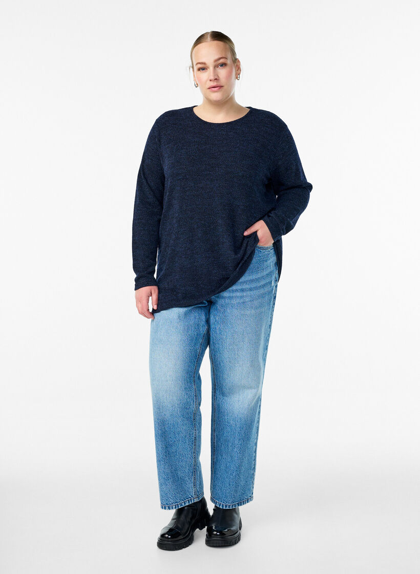 Langermet bluse med tekstur, Bl&aring;, Model image number 1