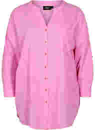Bluse med 3/4-ermer og knappelukking, Begonia Pink