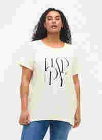 T-skjorte i bomull med tekst, Buttercream HAPPY, Model