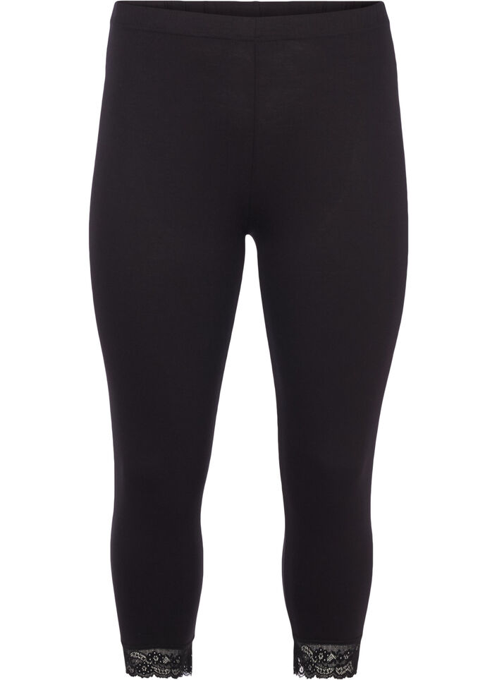 Basis 3/4-lengde leggings med blondekant, Black, Packshot image number 0