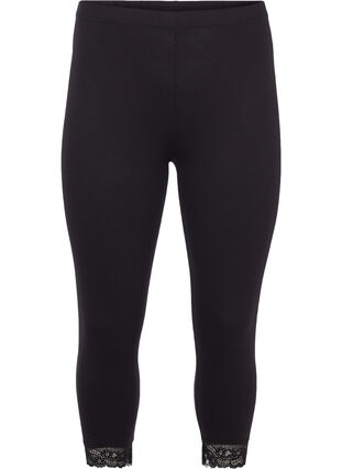 Basis 3/4-lengde leggings med blondekant, Black, Packshot image number 0