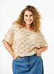Strikket bluse med korte flaggermusermer, Beige, Model image number 0