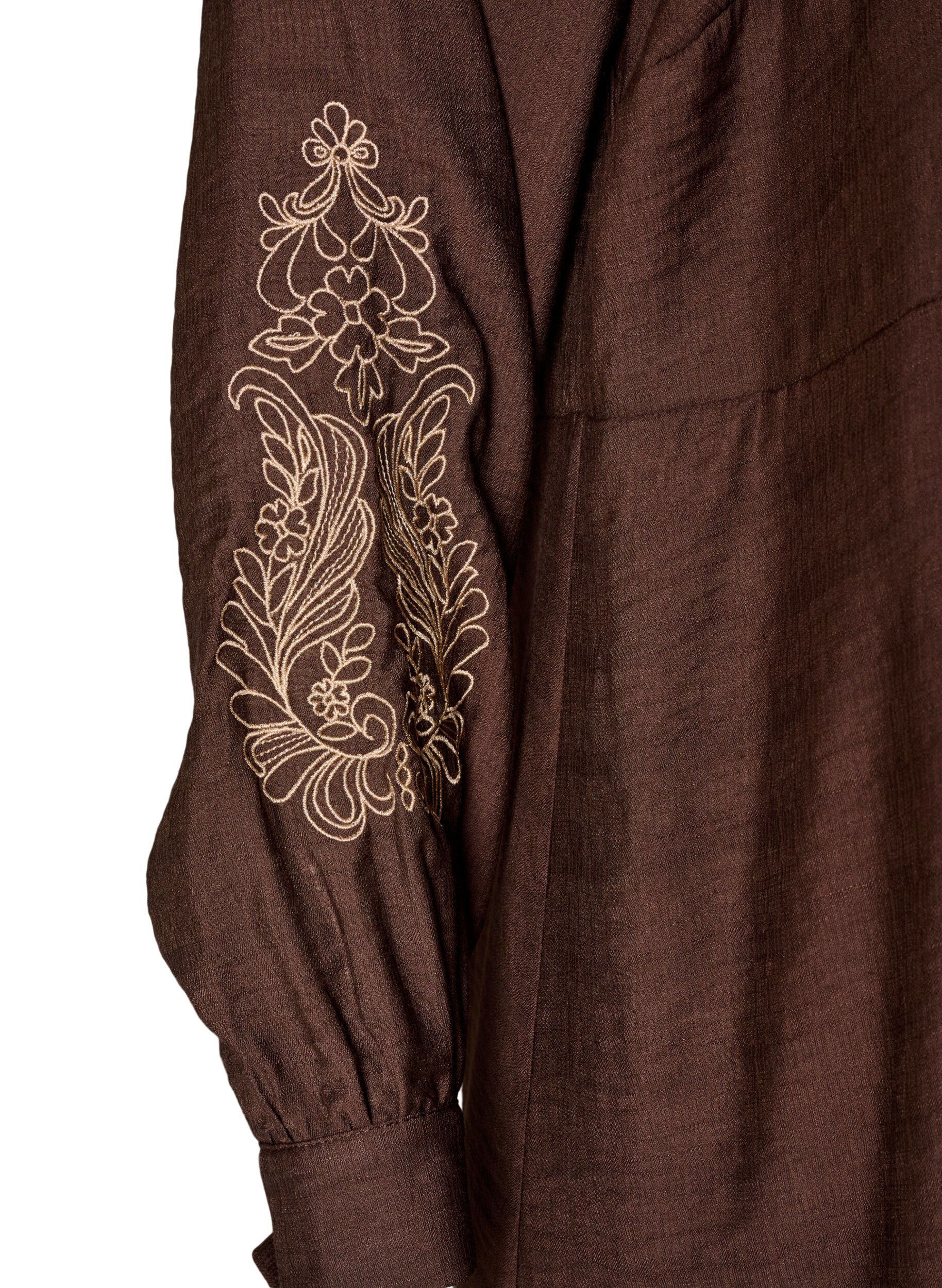 ZizziViskosekjole med broderi og lagdelte volanger, Brun, Packshot image number 3