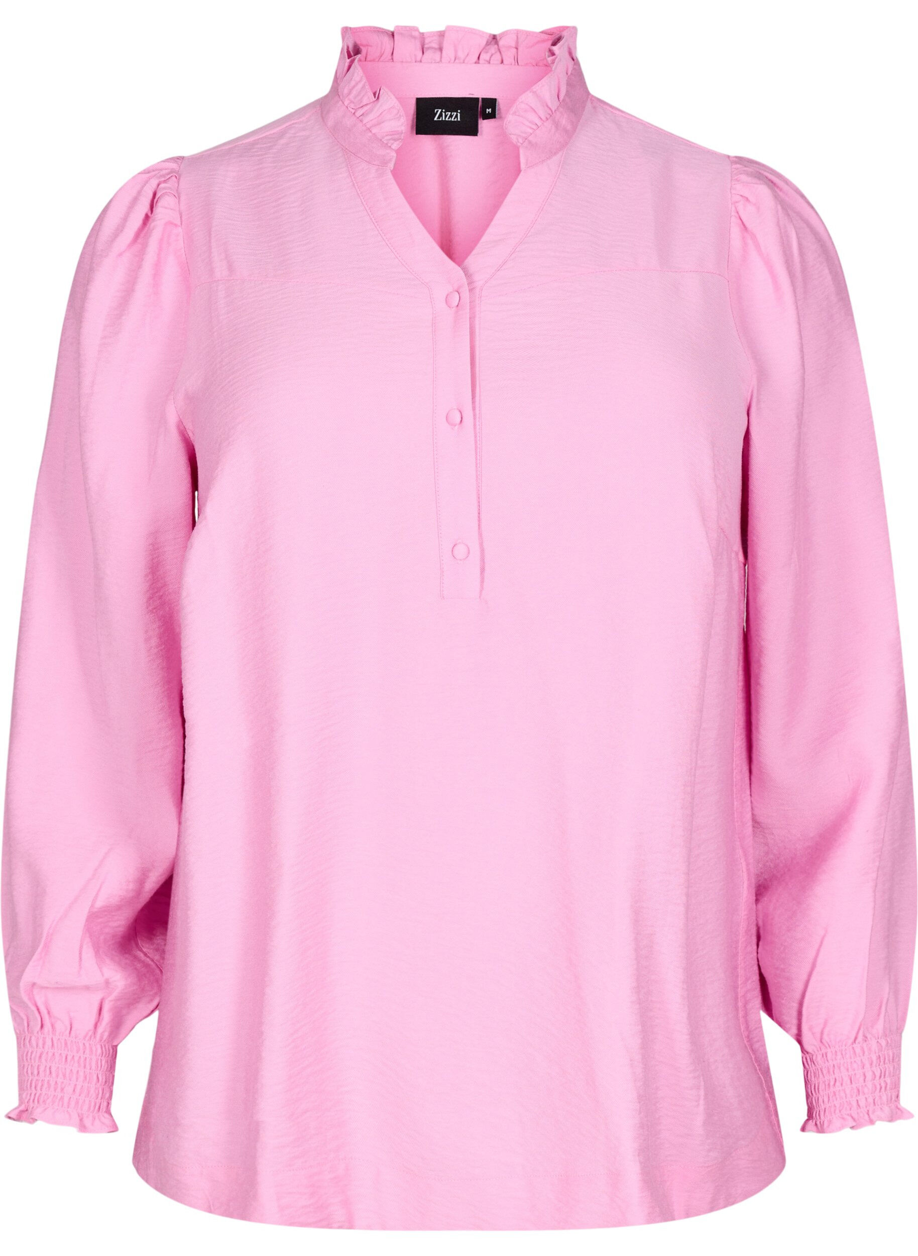 Zizzi Bluse med volangkrage, Rosa, Packshot image number 0