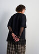 Bluse med mesh-ermer og blondekant, Svart, Model image number 2