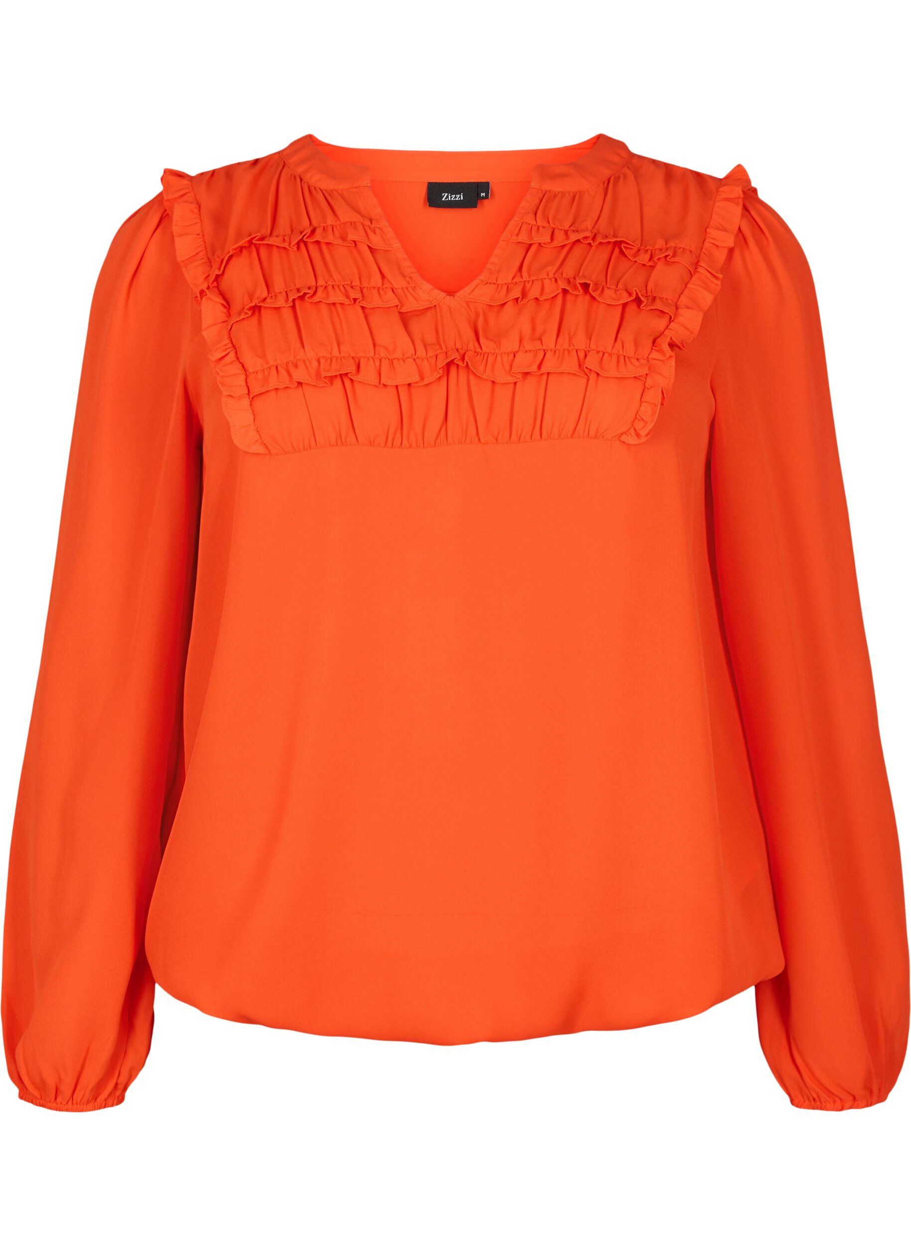 Zizzi Langermet bluse med frynsete detaljer, Orange.com, Packshot image number 0