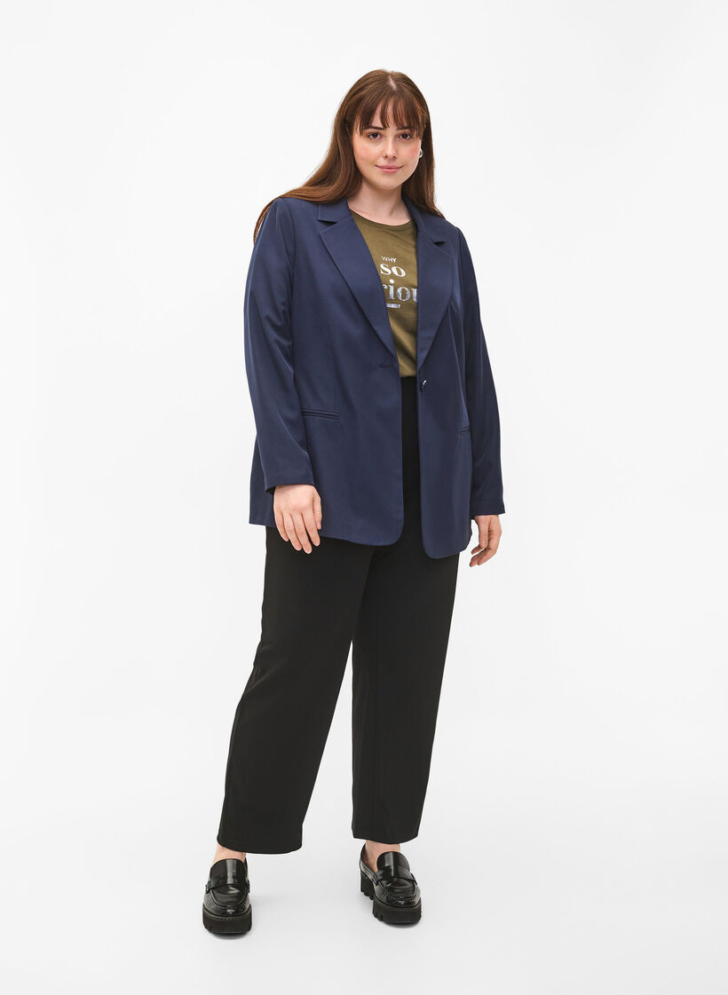 FLASH - Enkel blazer med knapp, Blå, Model image number 1