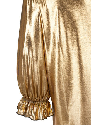 Shiny bluse med 3/4-puffermer, Gold, Packshot image number 3