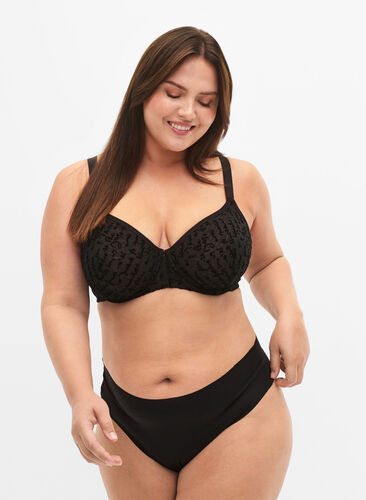 Heldekkende BH med teksttrykk, Black, Model image number 2