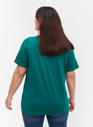 T-skjorte i organisk bomull med V-hals, Teal Green, Model image number 1