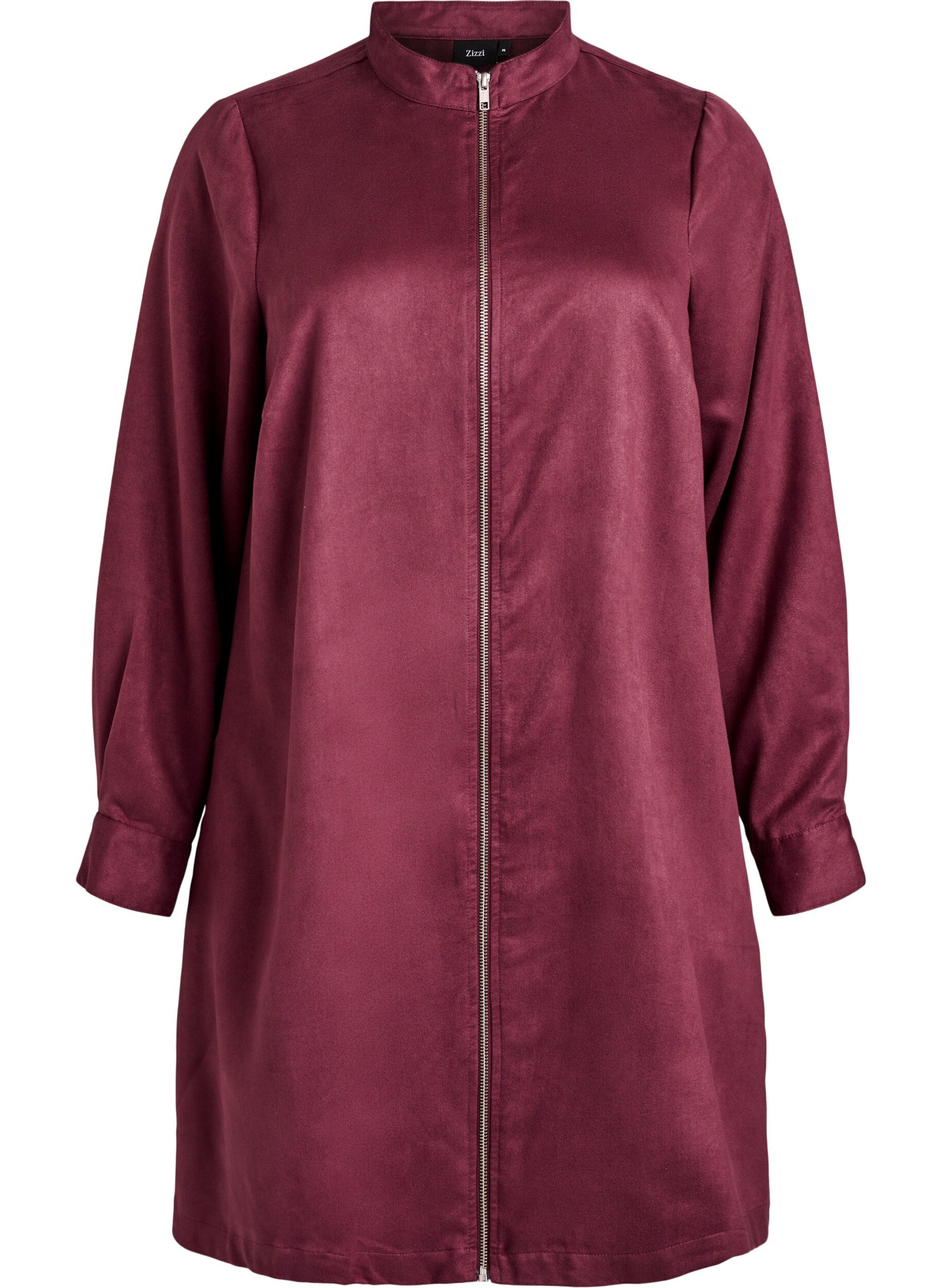 Lang skjorte i imitert semsket skinn med glidel&aring;s