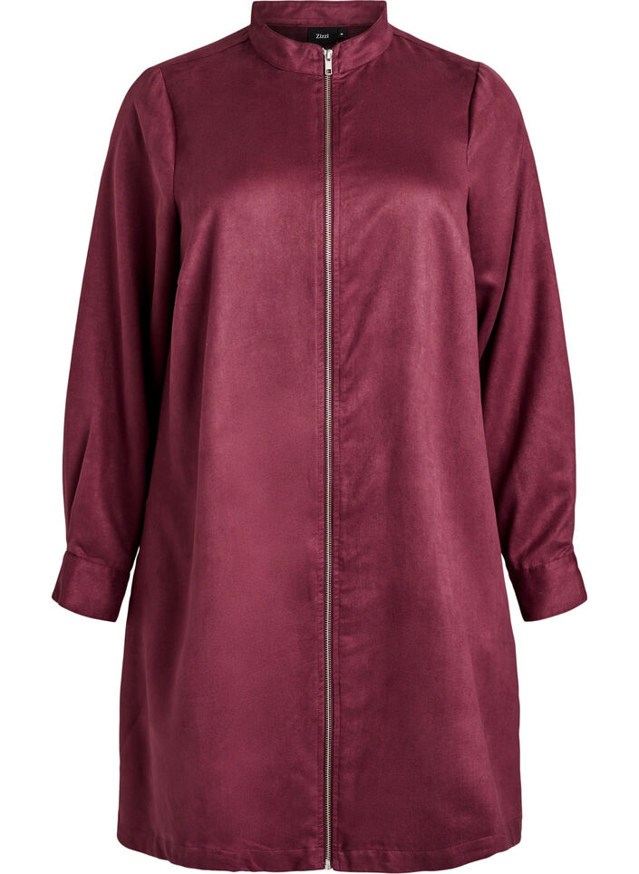 Lang skjorte i imitert semsket skinn med glidelås, Rød, Packshot image number 0