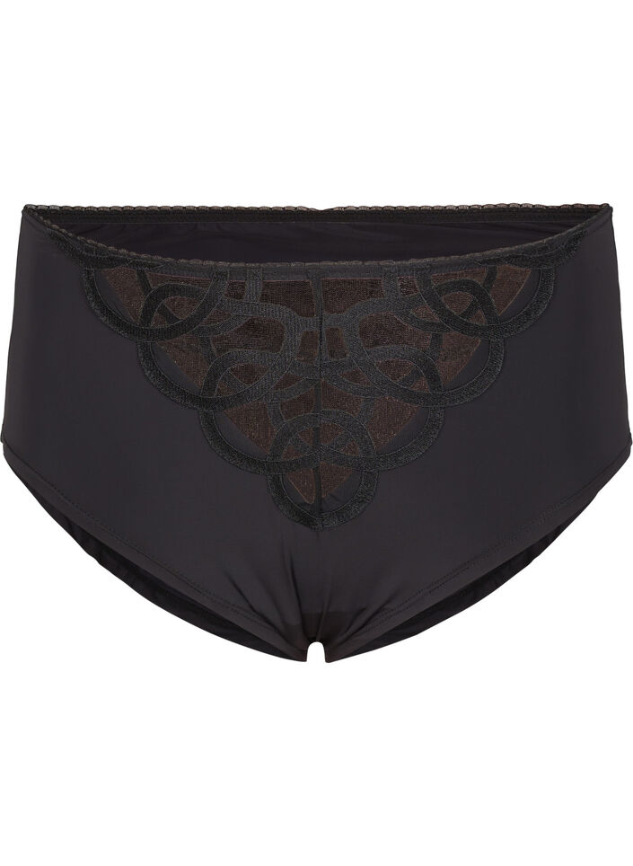 Mikrofibertruser med blondedetaljer, Black, Packshot