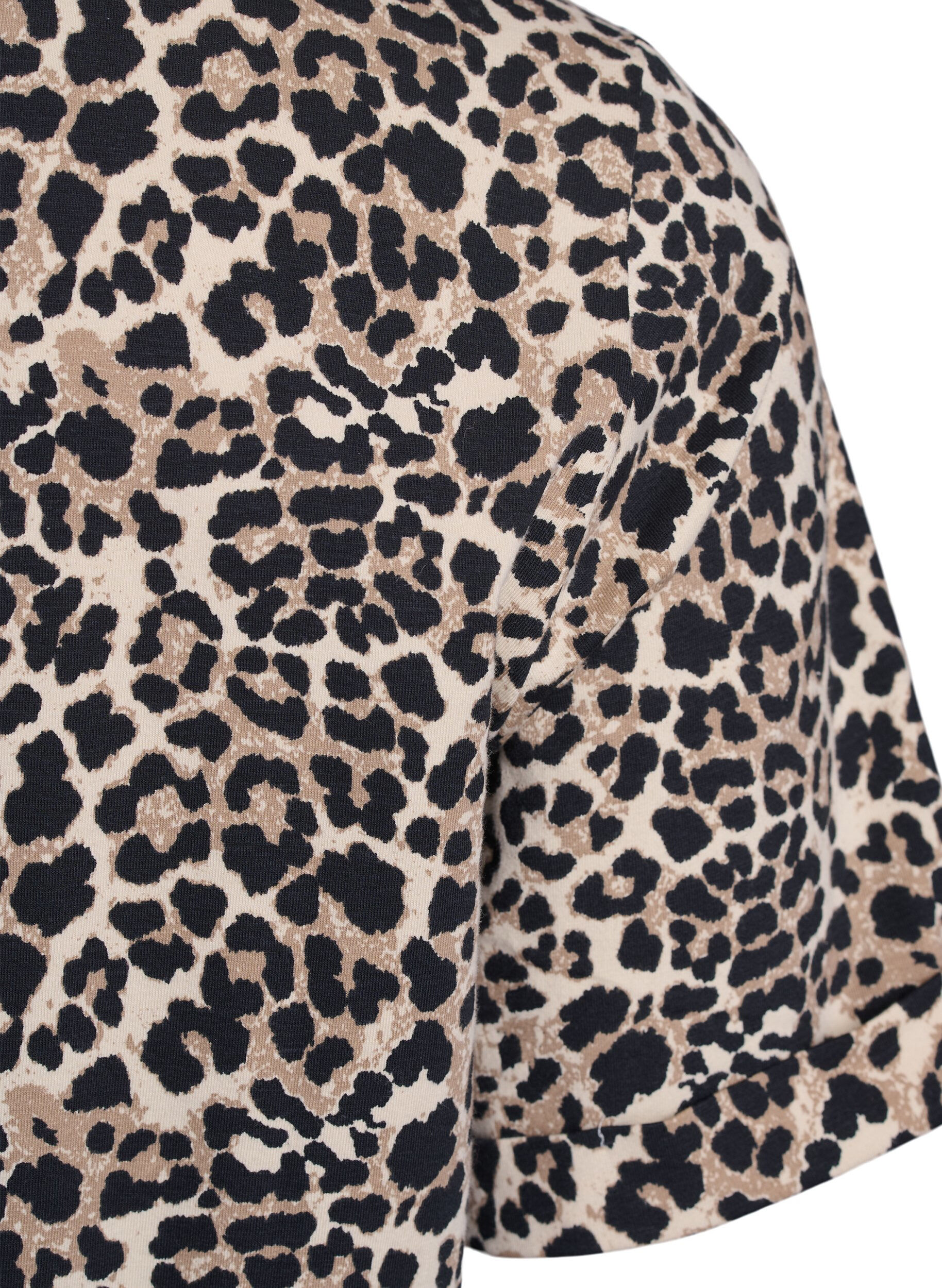 Zizzi T-skjorte med rund hals og heldekkende trykk, Brun, Packshot image number 3