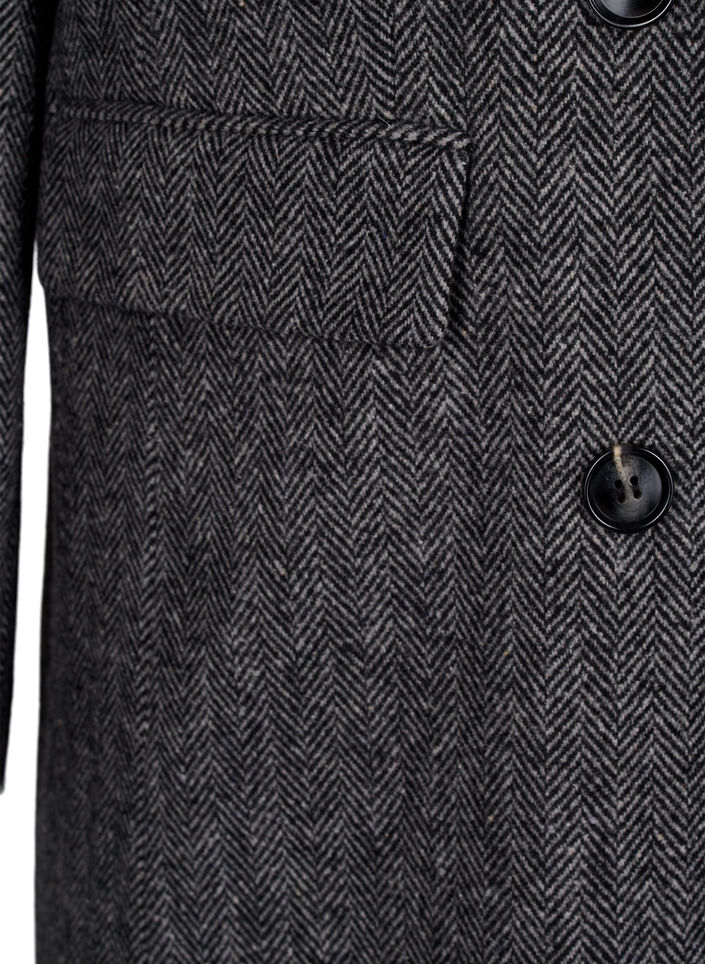 Lang ullkåpe med fiskebeinsmønster, Dark Grey Melange, Packshot image number 3