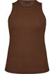 Ribbet topp i bomull med h&oslash;y hals, Brun, Packshot image number 0