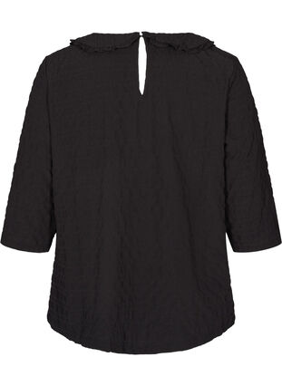 Rutete bluse med 3/4-ermer og volangkant, Black, Packshot image number 1