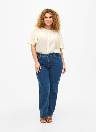 Zizzi Strukturmønstret skjortebluse i lyocell, Antique White, Model image number 2