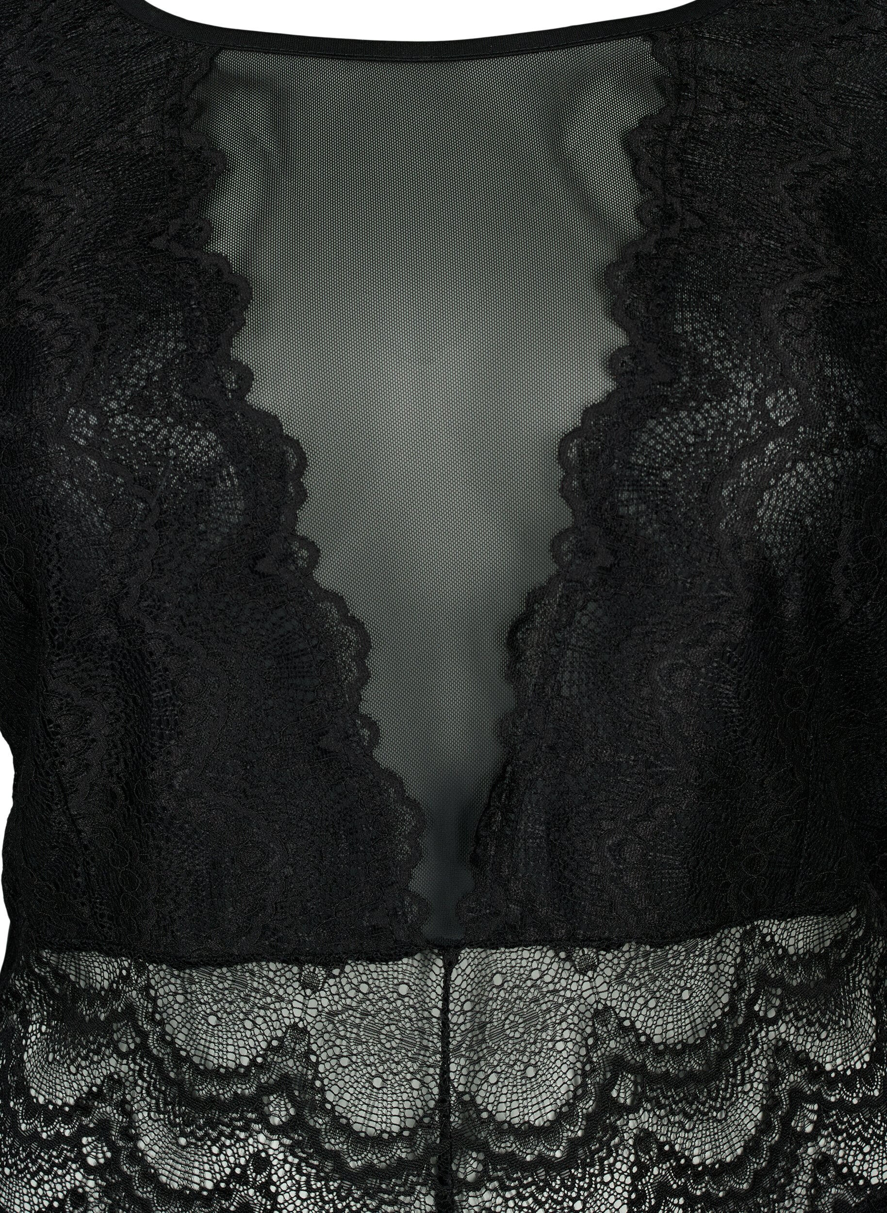 Zizzi Bodystocking med blondekant og mesh, Black, Packshot image number 2