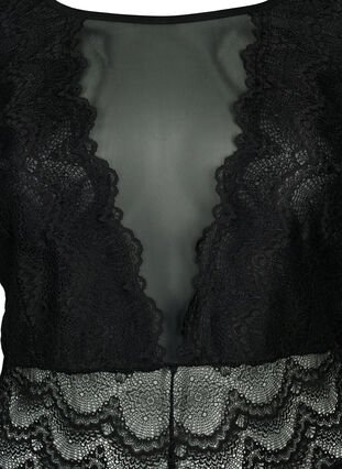 Bodystocking med blondekant og mesh, Black, Packshot image number 2