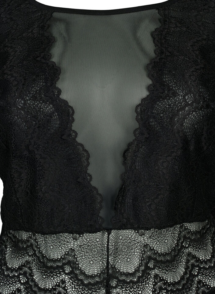 Bodystocking med blondekant og mesh, Black, Packshot image number 2