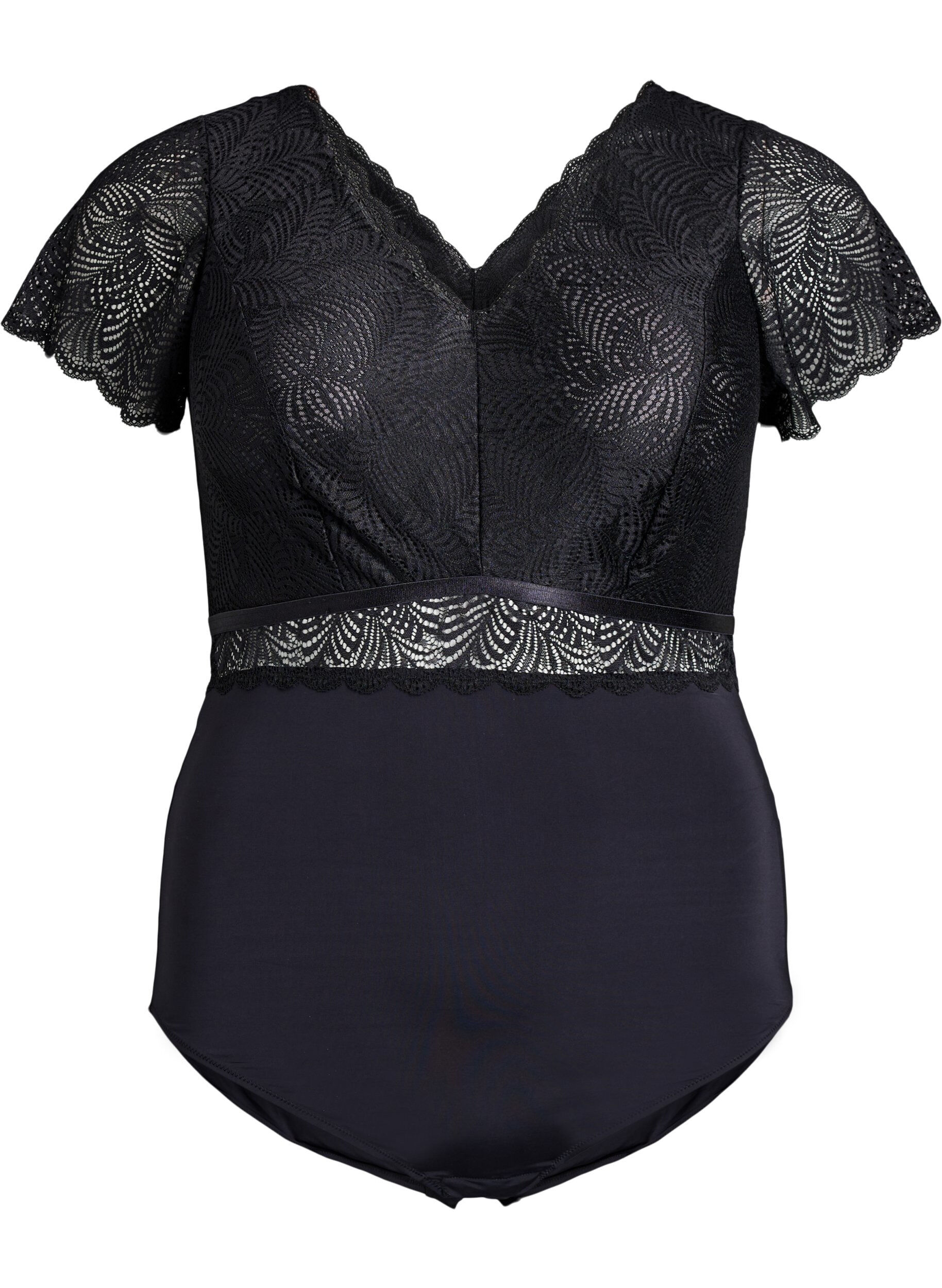 Body med blonder og korte ermer